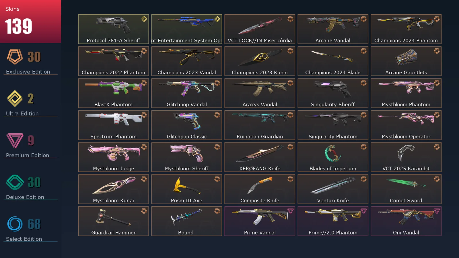 [Valorant] | EU | Level 289 | 27 Agents | 139 Skins