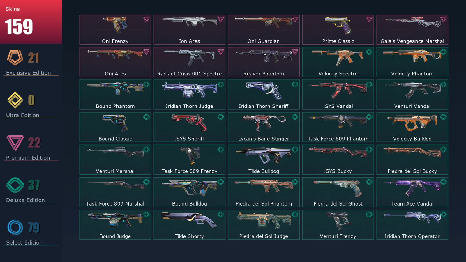 [Valorant] | EU | Level 215 | 22 Agents | 159 Skins