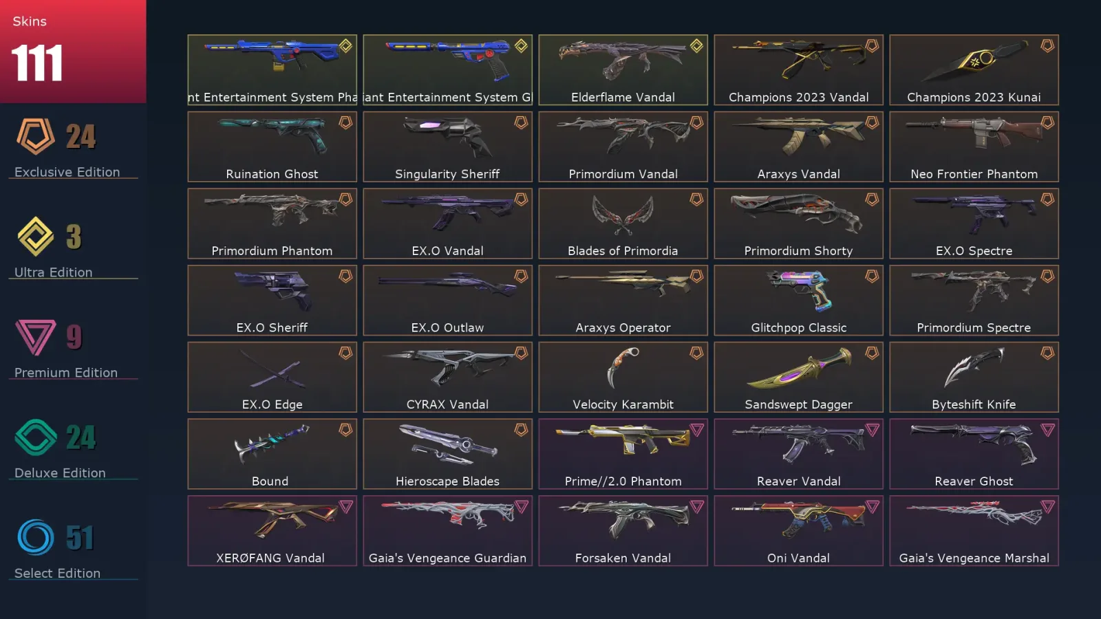 [Valorant] | EU | Level 226 | 27 Agents | 111 Skins — Valorant account