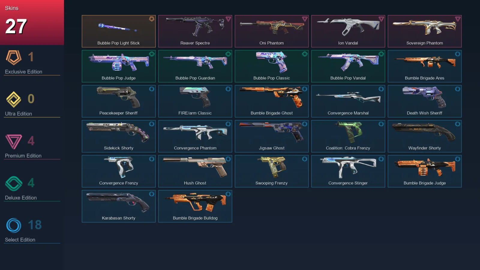 EU | Lv140 | Unranked | 27 Skin | 25 Agent | 75 Buddy