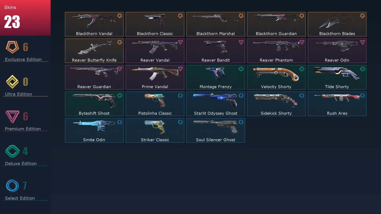 [Valorant] | EU | Level 205 | Platinum 2 | 29 Agents | 23 Skins