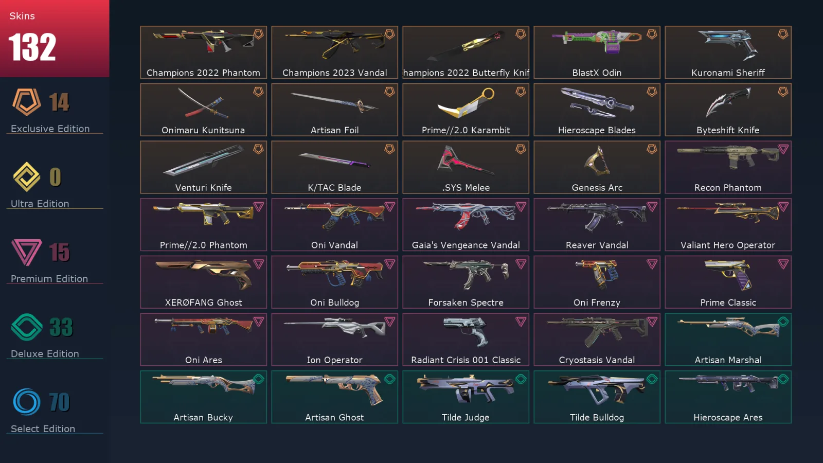 [Valorant] | EU | Level 241 | Gold 2 | 29 Agents | 132 Skins