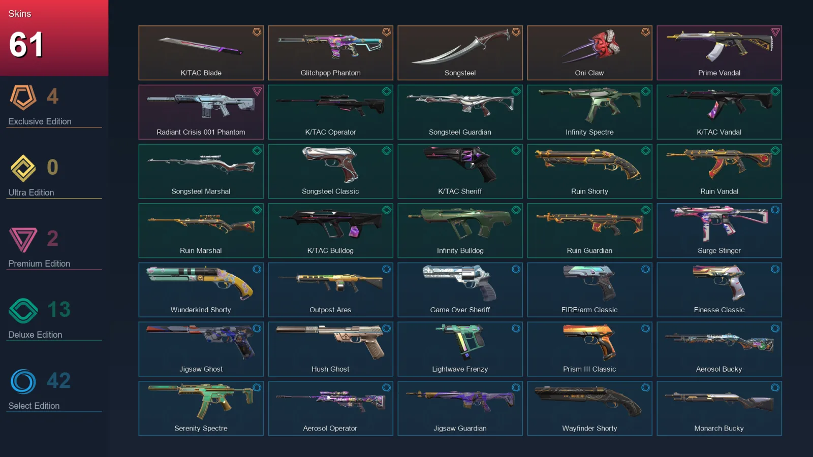 LA | Lv188 | Unranked | 61 Skin | 23 Agent | 96 Buddy — Valorant account