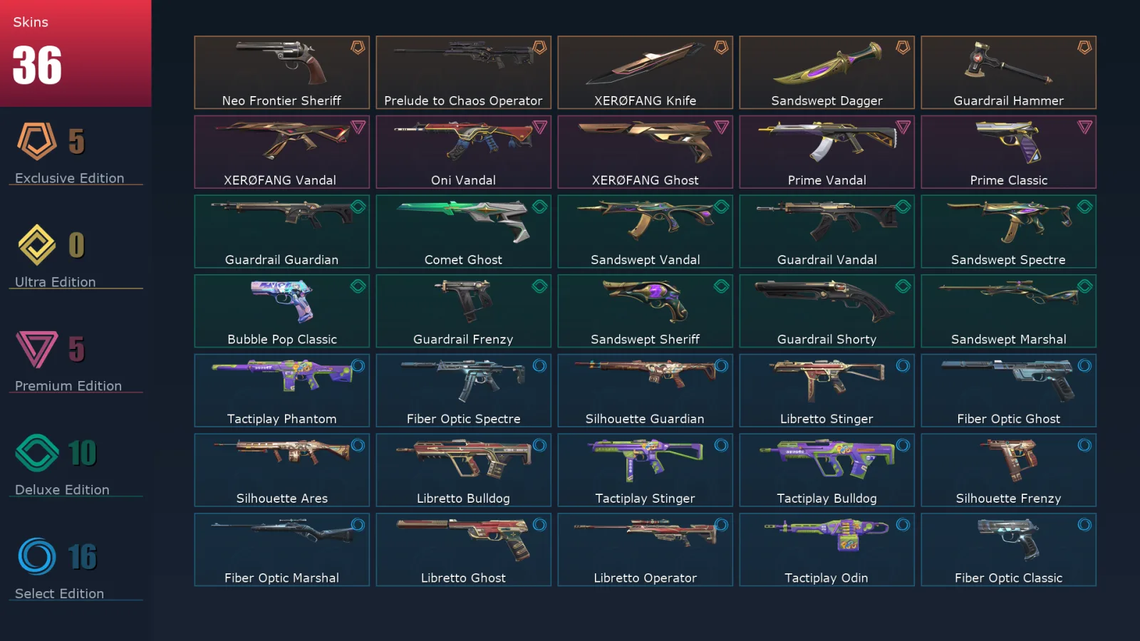 [Valorant] | EU | Level 114 | 28 Agents | 36 Skins