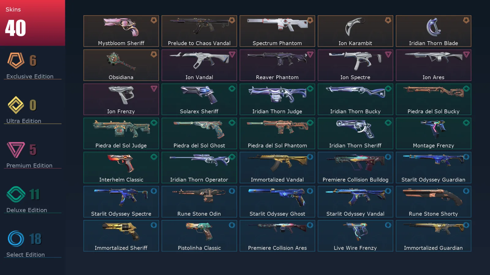 [Valorant] | EU | Level 161 | Gold 3 | 28 Agents | 40 Skins