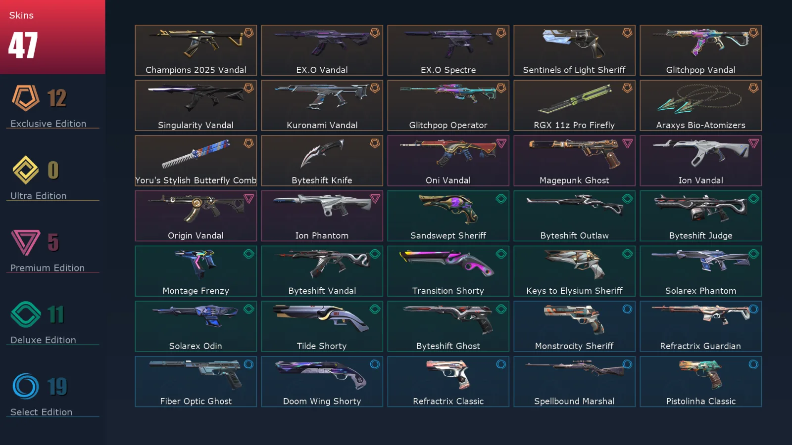 [Valorant] | EU | Level 251 | Gold 3 | 28 Agents | 47 Skins