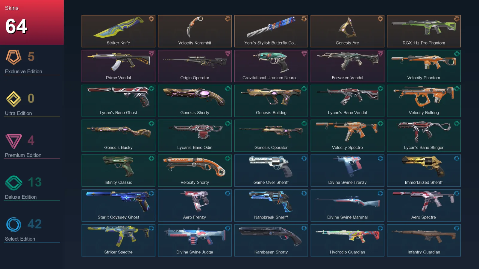 LA | Lv299 | Unranked | 64 Skin | 28 Agent | 110 Buddy — Valorant account