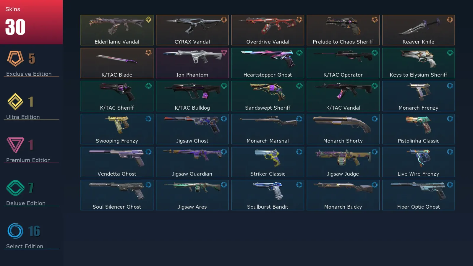 [Valorant] | EU | Level 200 | Platinum 1 | 26 Agents | 30 Skins