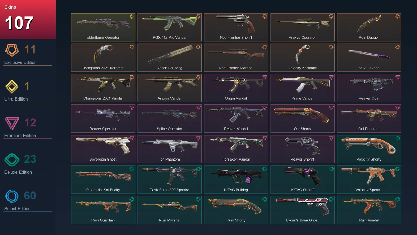 AP | Lv269 | Unranked | 107 Skin | 28 Agent | 143 Buddy