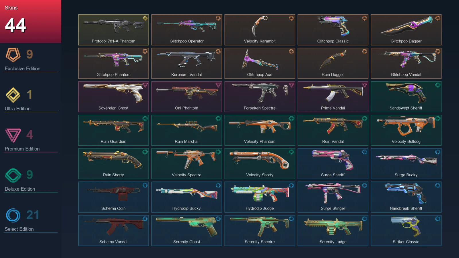 AP | Lv156 | Unranked | 44 Skin | 27 Agent | 75 Buddy