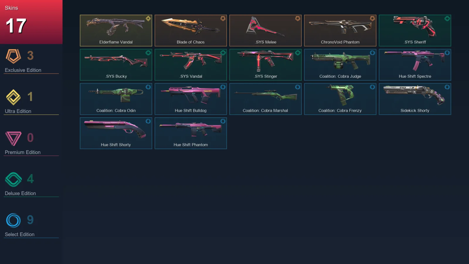 AP | Lv76 | Unranked | 17 Skin | 23 Agent | 33 Buddy — Hue Shift Shorty