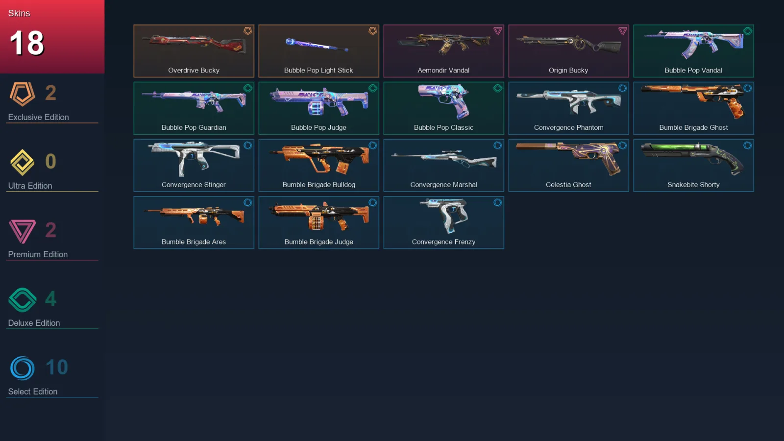 AP | Overdrive Bucky | Bubble Pop Light Stick | Aemondir Vandal | Origin Bucky | 18 Skin | 29 Agent | 46 Buddy | Lv109