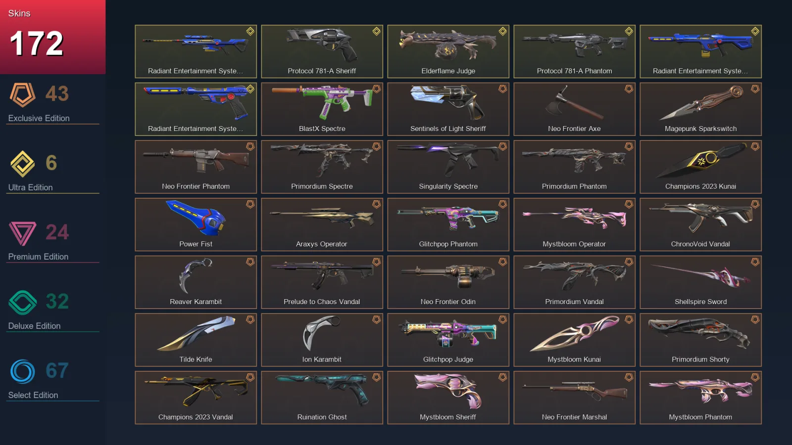 AP | Lv155 | Unranked | 172 Skin | 27 Agent | 107 Buddy