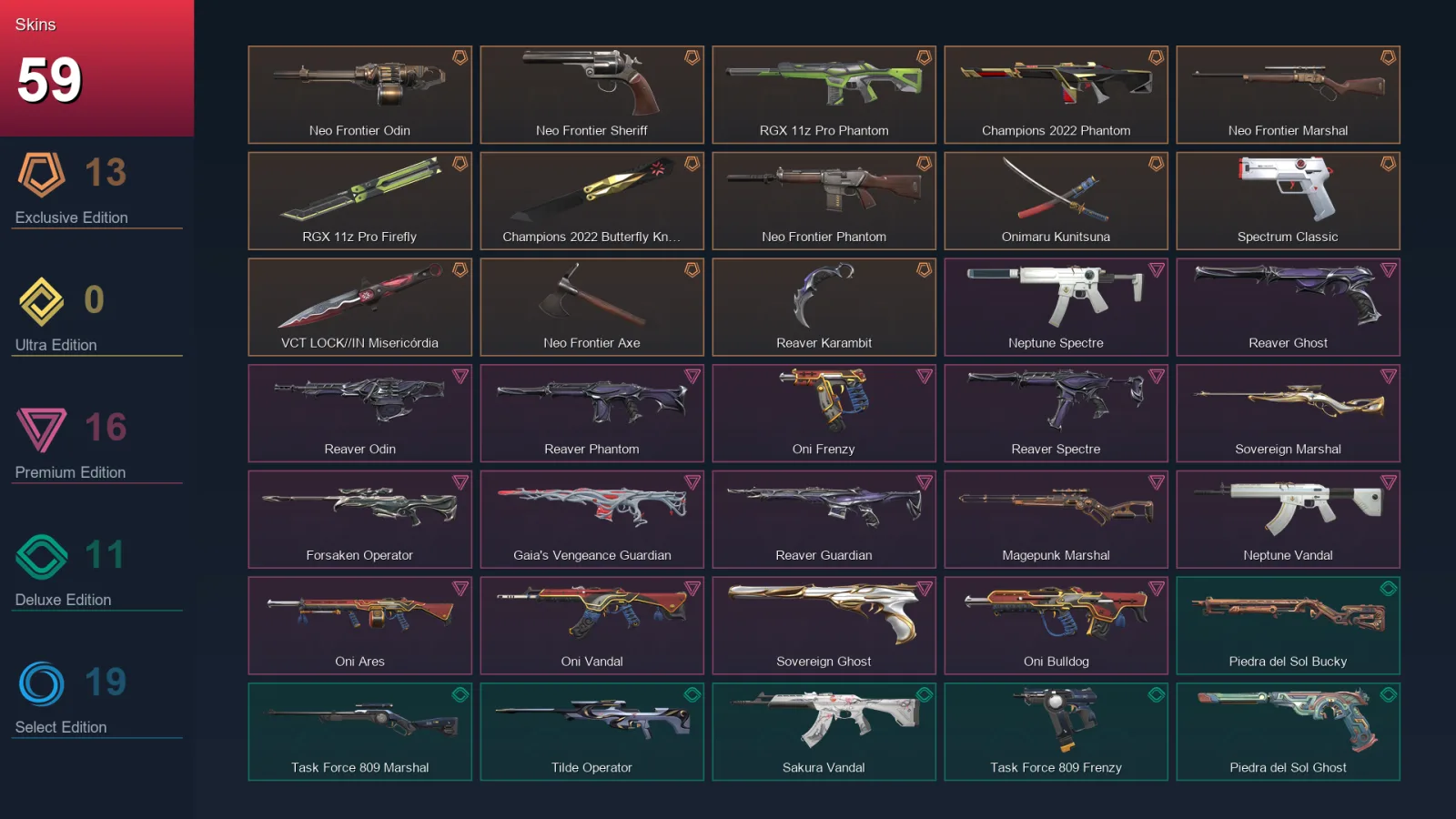 AP | Lv47 | Unranked | 59 Skin | 16 Agent | 37 Buddy