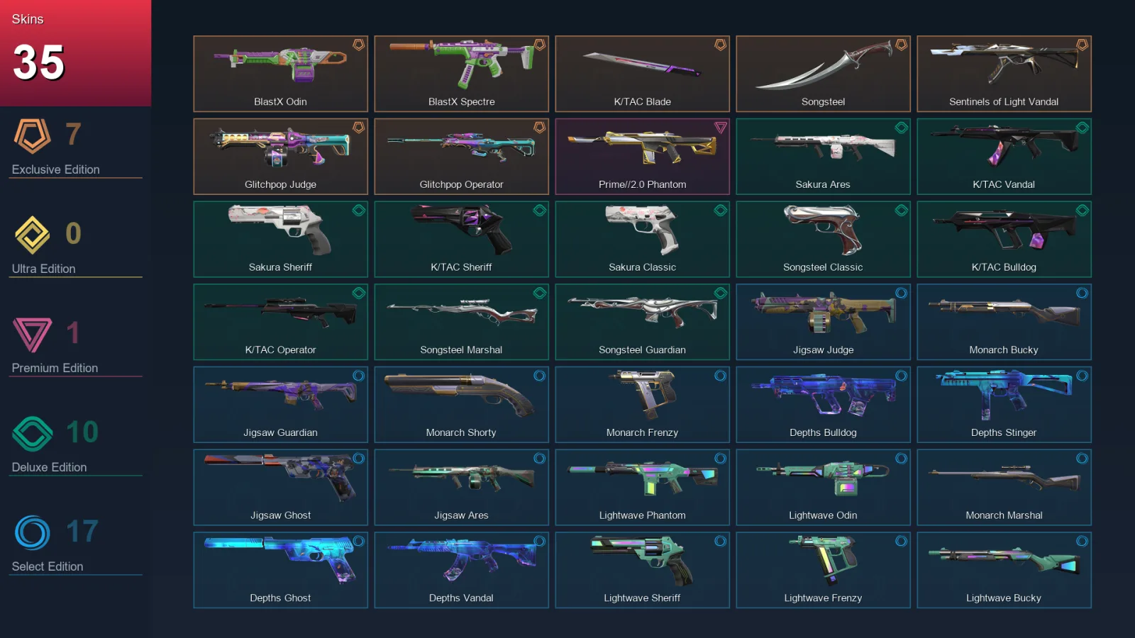 NA | Lv98 | Unranked | 35 Skin | 20 Agent | 42 Buddy — Valorant account