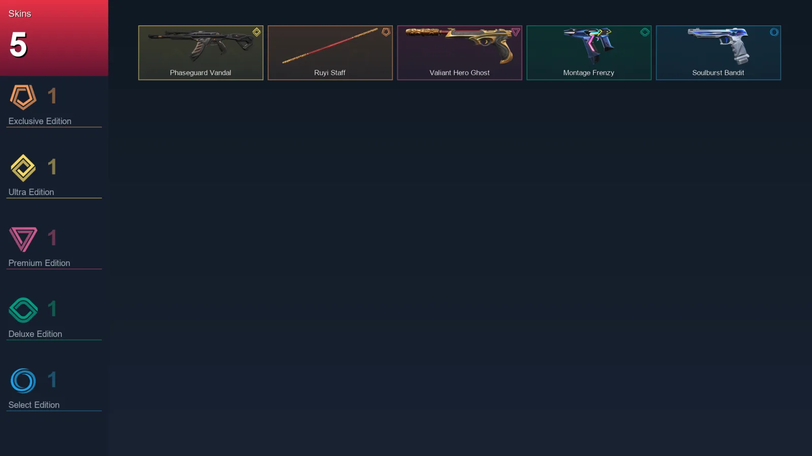 EU | Ruyi Staff | Phaseguard Vandal | Valiant Hero Ghost | Montage Frenzy | 5 Skin | 19 Agent | 14 Buddy | Lv69