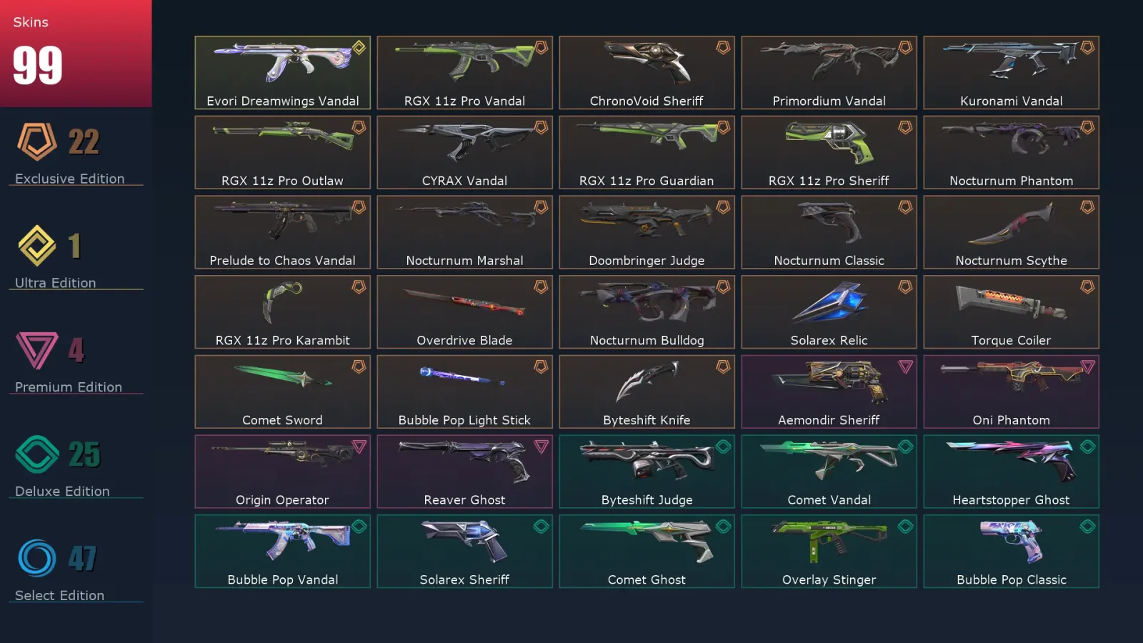 [Valorant] | EU | Level 177 | 28 Agents | 99 Skins — Valorant account