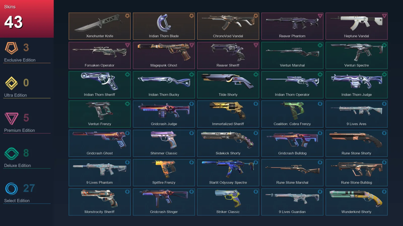 LA | Lv216 | Unranked | 43 Skin | 26 Agent | 87 Buddy — Valorant account
