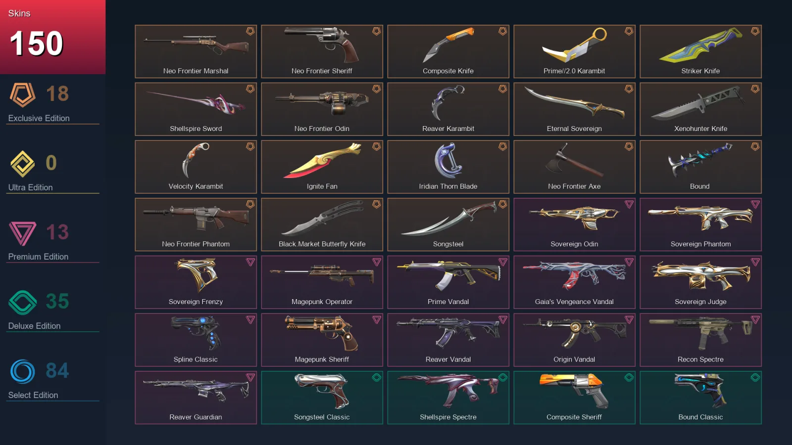 EU | Neo Frontier Marshal | Neo Frontier Sheriff | Composite Knife | Prime//2.0 Karambit | 150 Skin | 27 Agent | 143 Buddy | Lv200