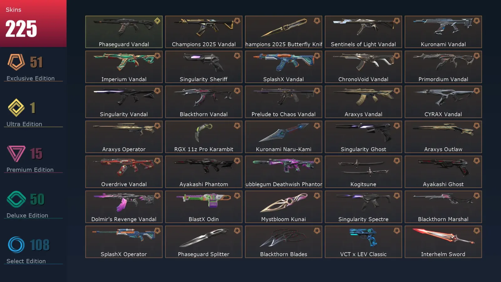 [Valorant] | EU | Level 271 | Ascendant 2 | 29 Agents | 225 Skins