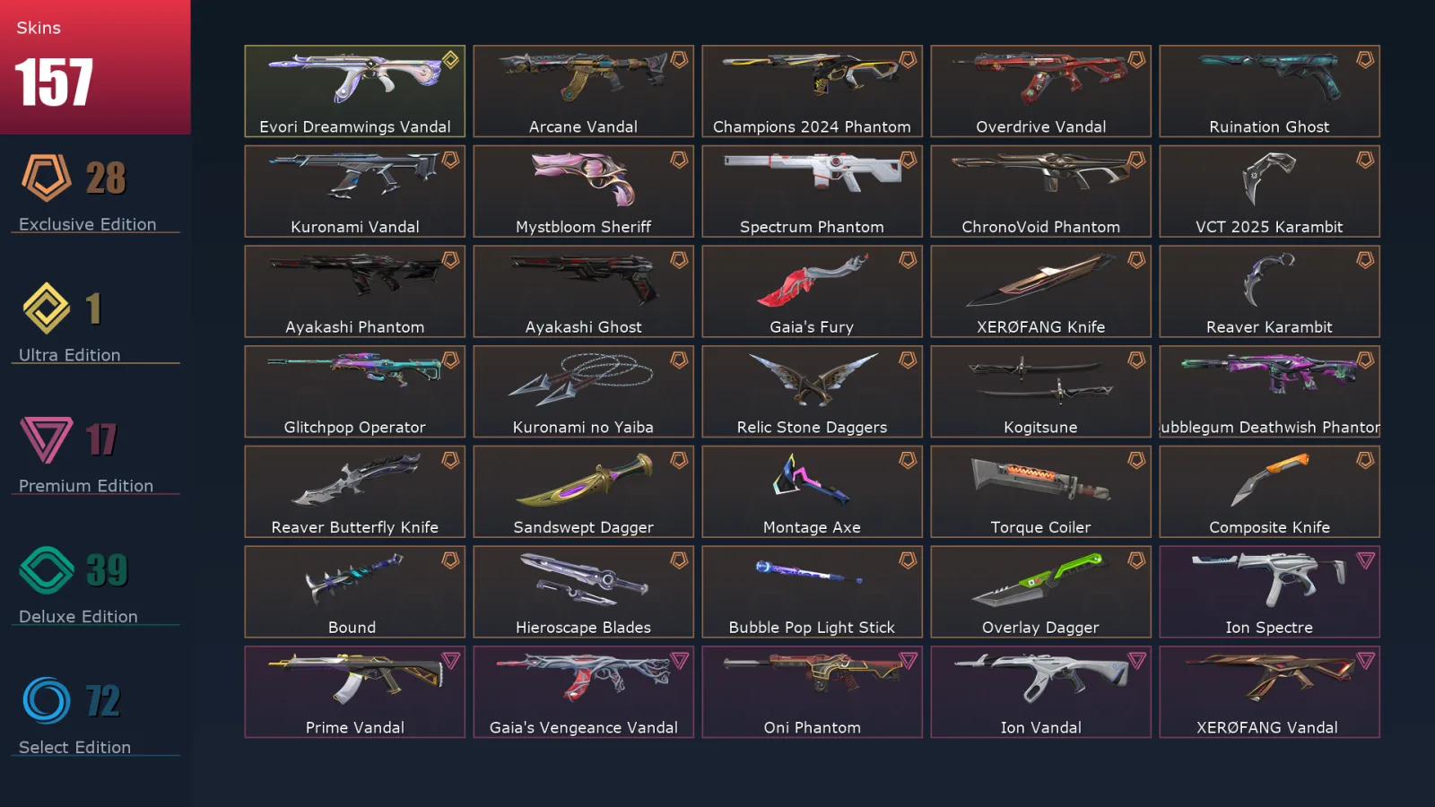 [Valorant] | EU | Level 381 | 29 Agents | 157 Skins