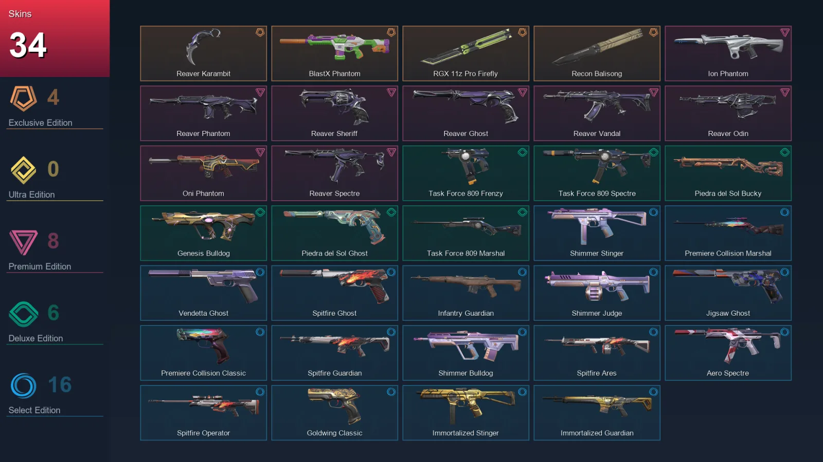 EU | Lv63 | Unranked | 34 Skin | 15 Agent | 34 Buddy