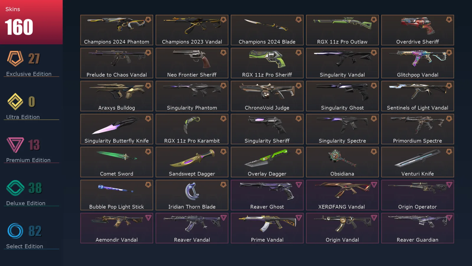[Valorant] | EU | Level 496 | 29 Agents | 160 Skins