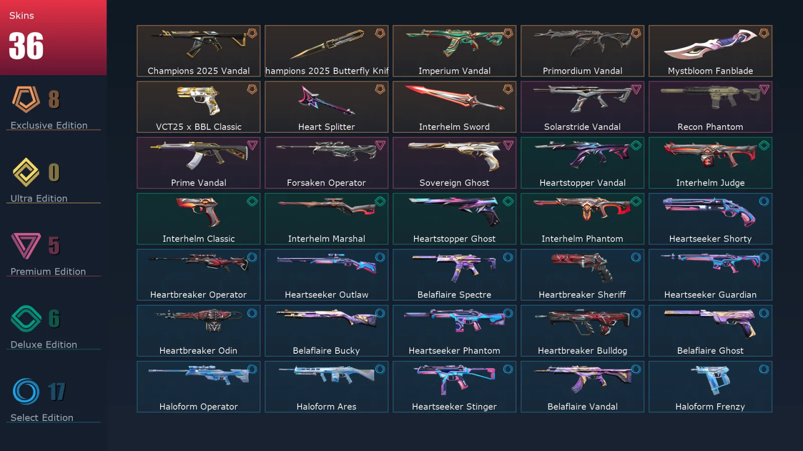 [Valorant] | EU | Level 52 | Gold 2 | 9 Agents | 36 Skins