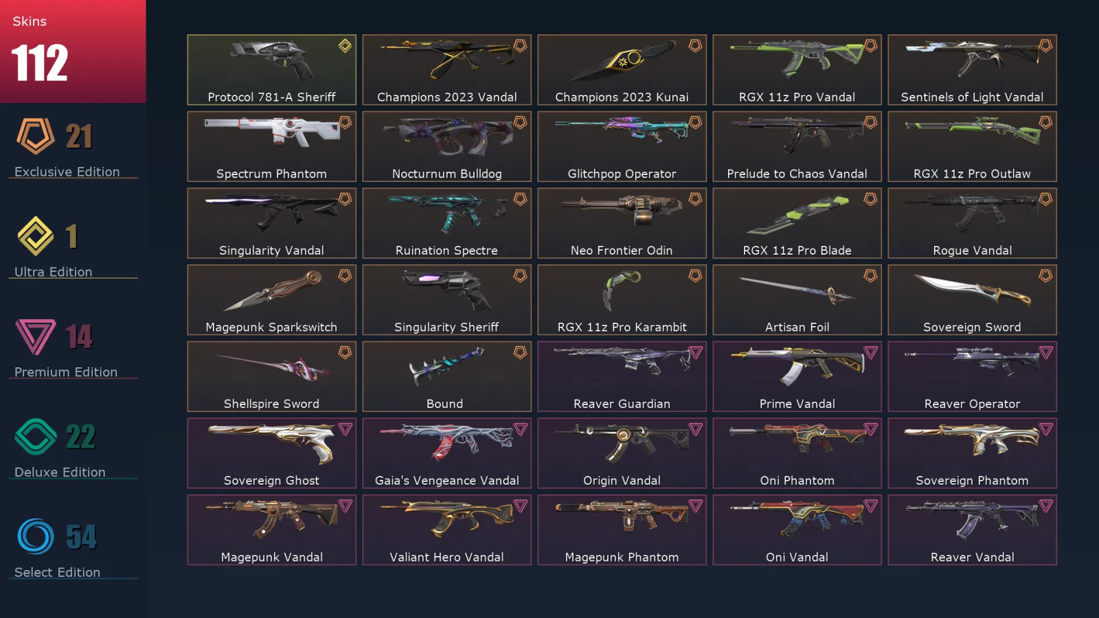 [Valorant] | EU | Level 353 | Diamond 2 | 29 Agents | 112 Skins