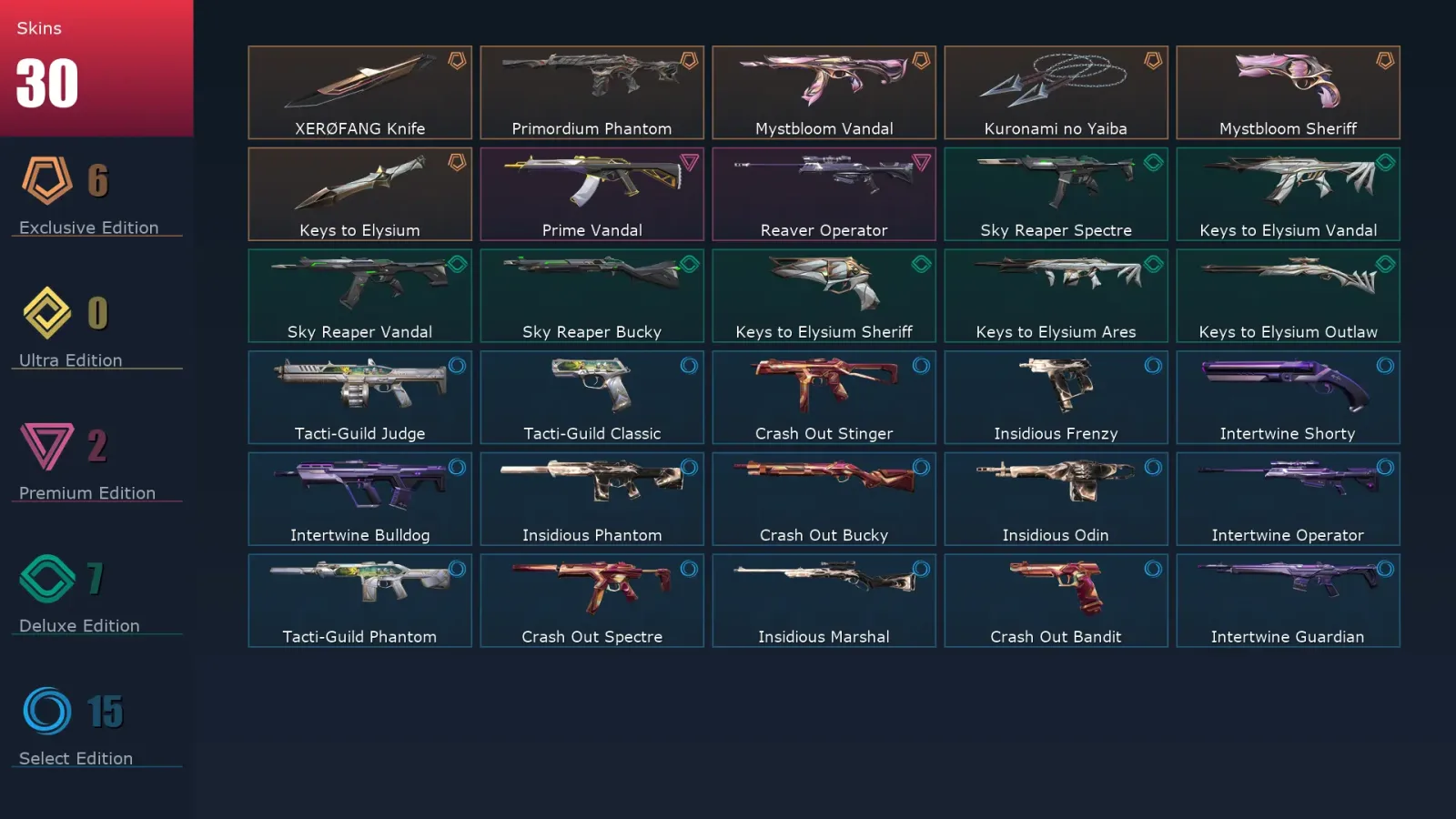 [Valorant] | EU | Level 32 | Diamond 1 | 10 Agents | 30 Skins
