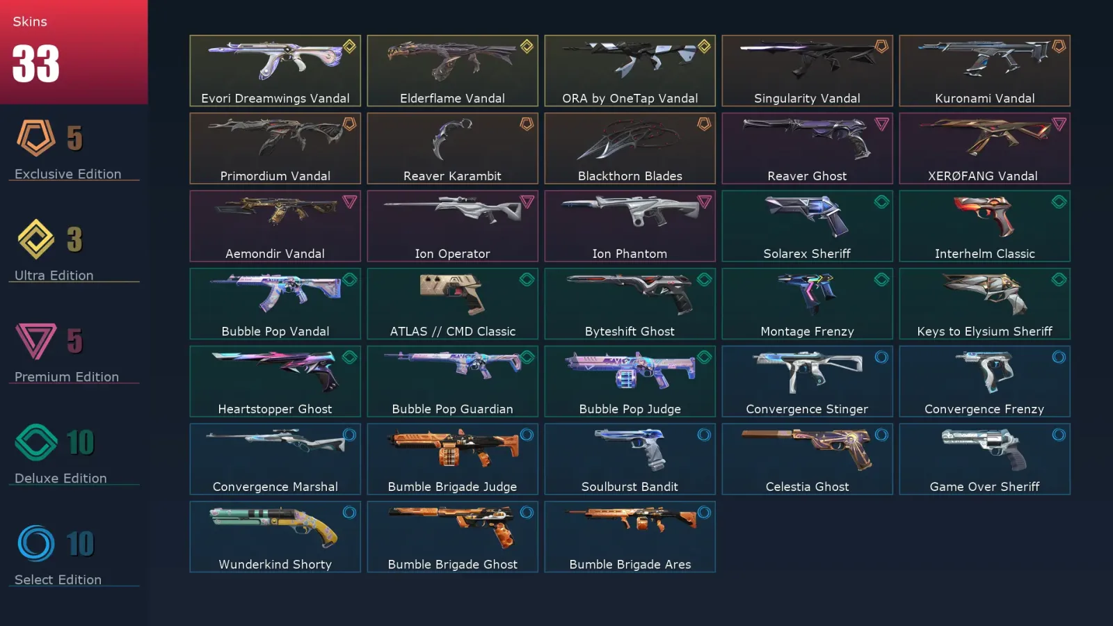 [Valorant] | EU | Level 1 | Immortal 1 | 29 Agents | 33 Skins