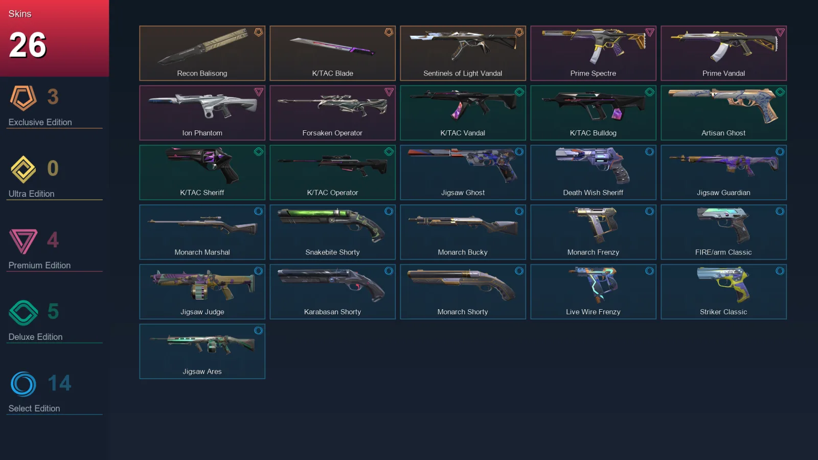 LA | Lv147 | Unranked | 26 Skin | 24 Agent | 64 Buddy — Unranked / Smurf Valorant