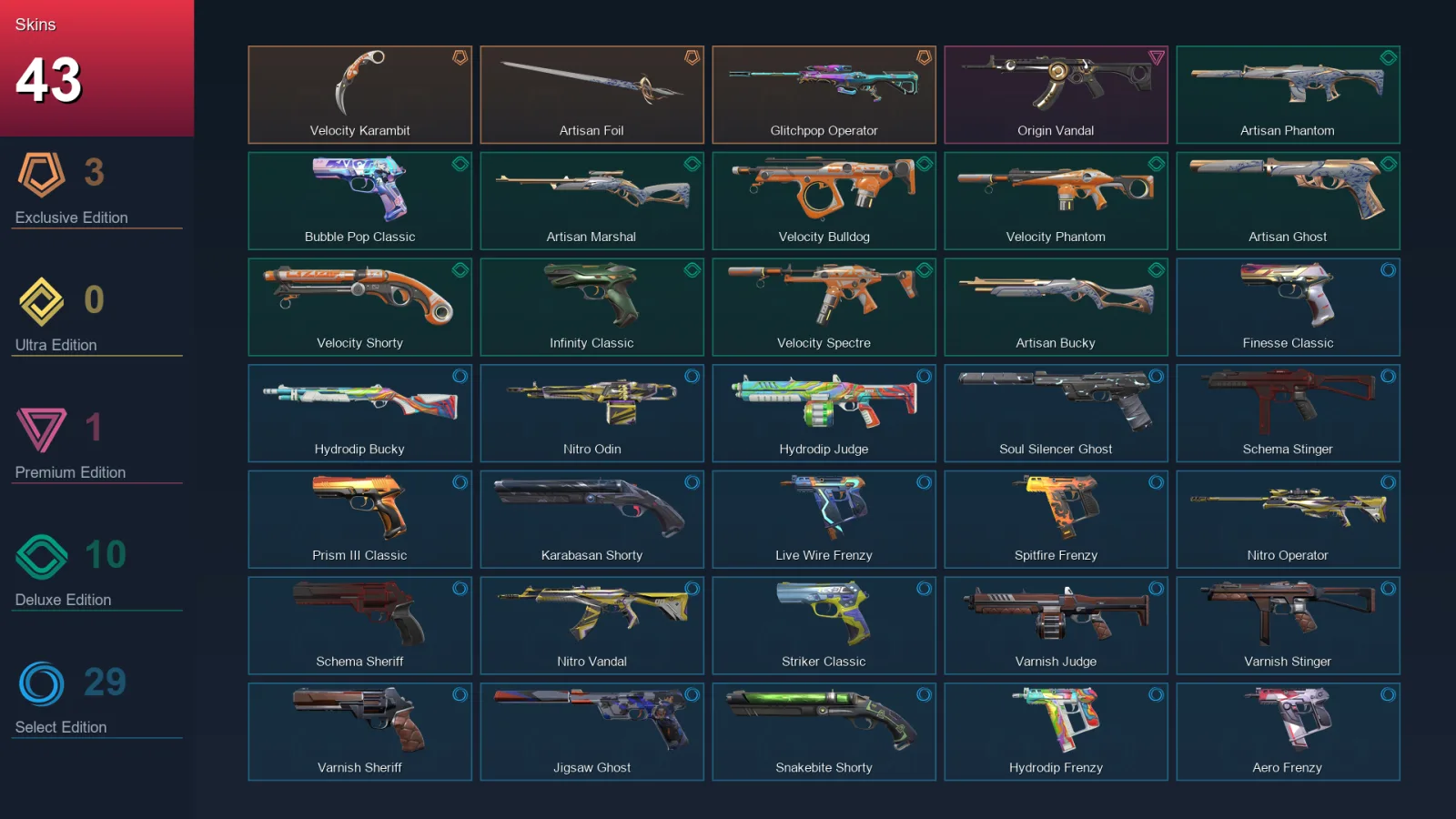 AP | Lv204 | Unranked | 43 Skin | 25 Agent | 89 Buddy