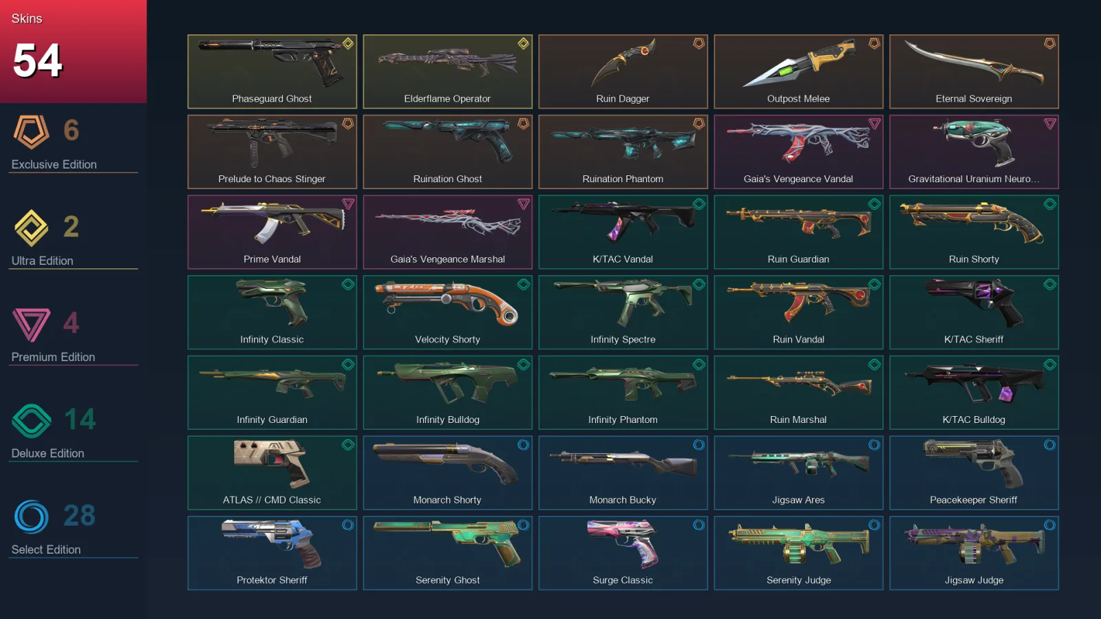 NA | Lv173 | Unranked | 54 Skin | 27 Agent | 97 Buddy
