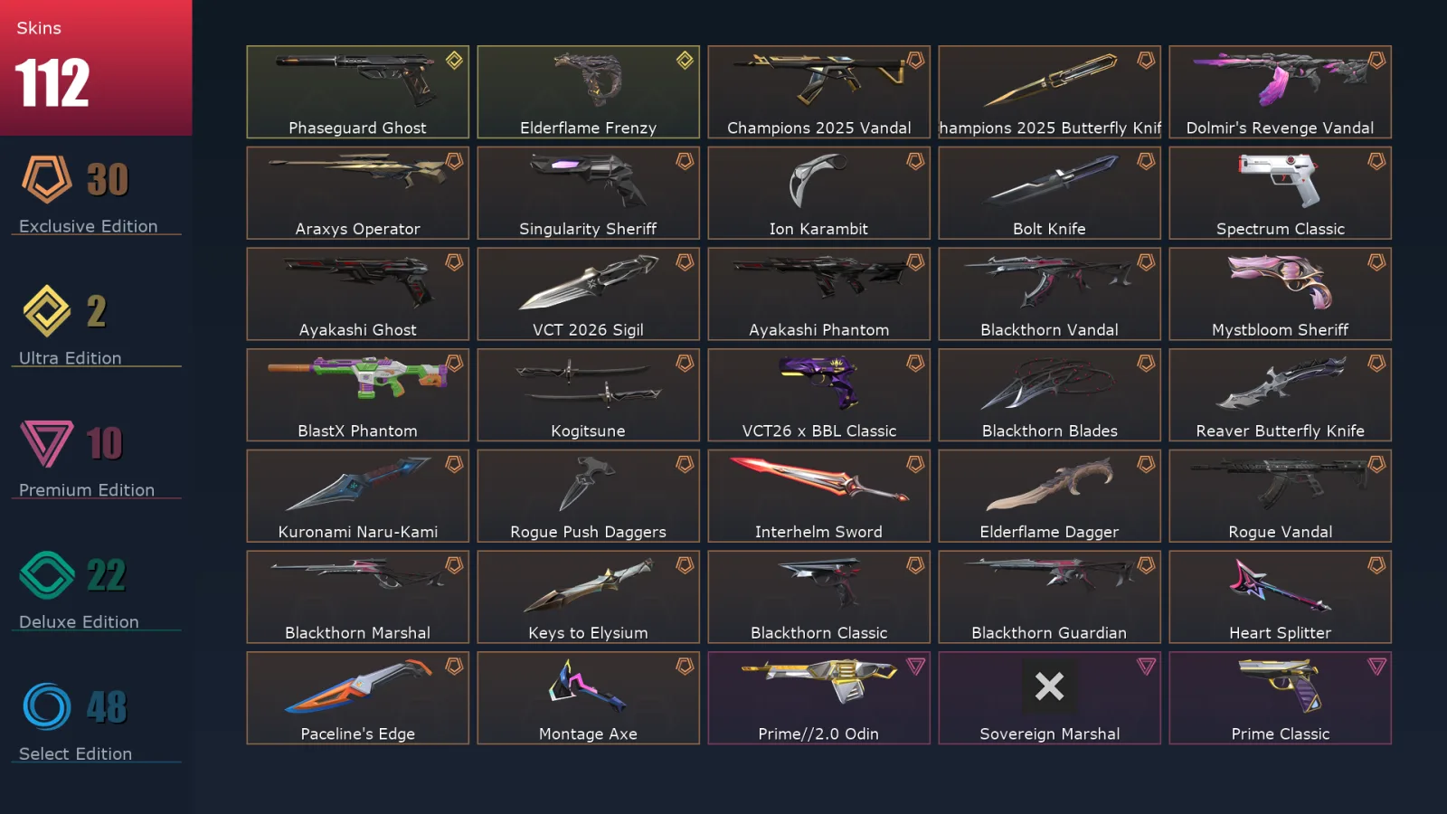 [Valorant] | EU | Level 169 | Diamond 3 | 28 Agents | 112 Skins