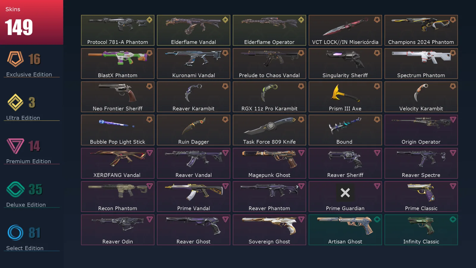 [Valorant] | EU | Level 335 | 29 Agents | 149 Skins