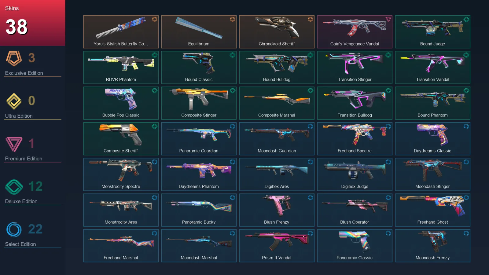 EU | Lv82 | Unranked | 38 Skin | 22 Agent | 60 Buddy — Unranked / Smurf Valorant