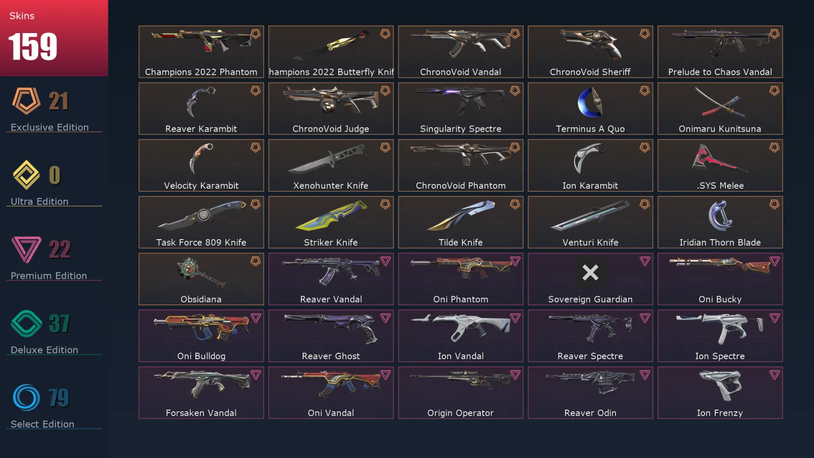 [Valorant] | EU | Level 215 | 22 Agents | 159 Skins