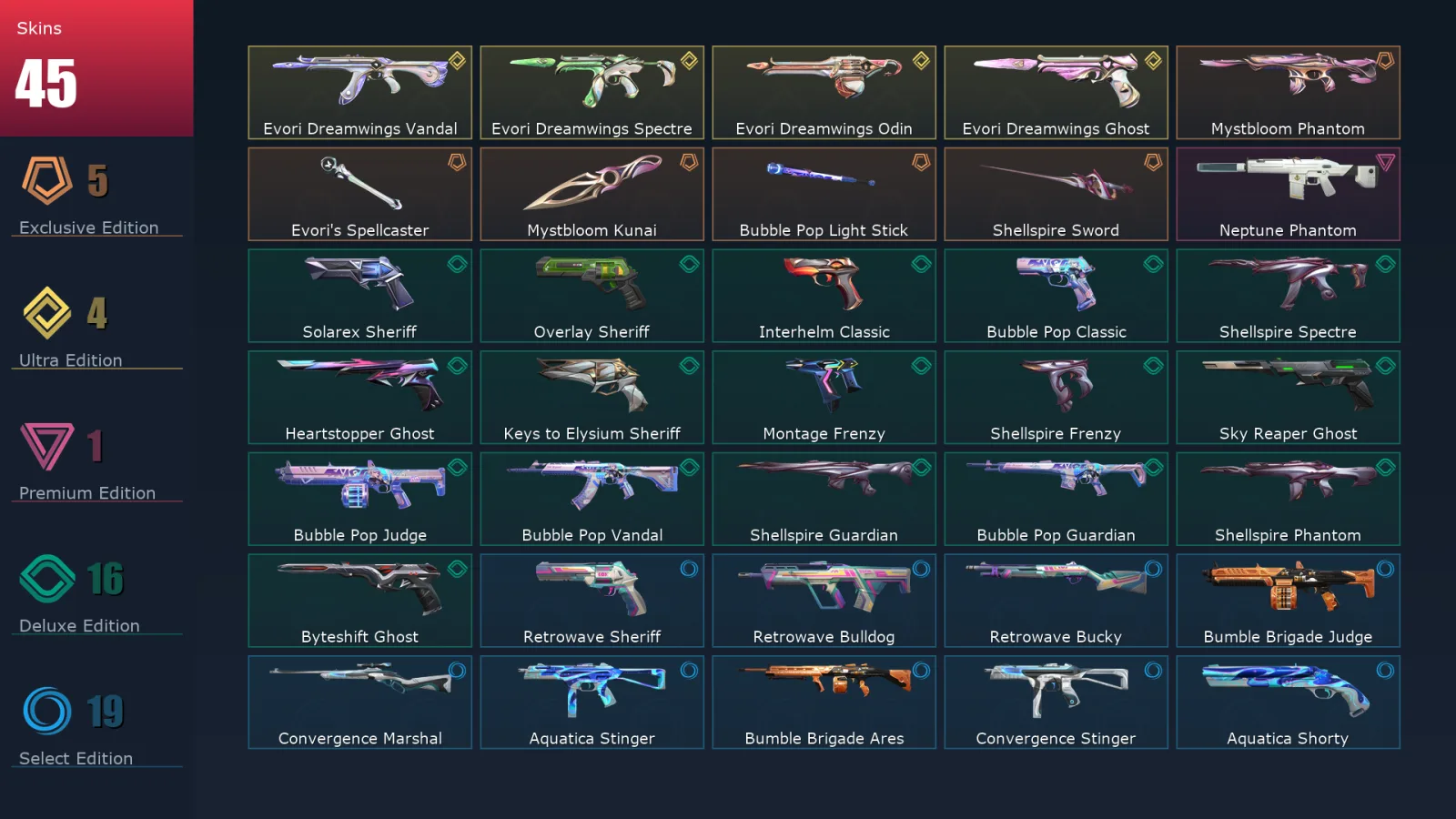 [Valorant] | EU | Level 278 | Diamond 1 | 26 Agents | 45 Skins