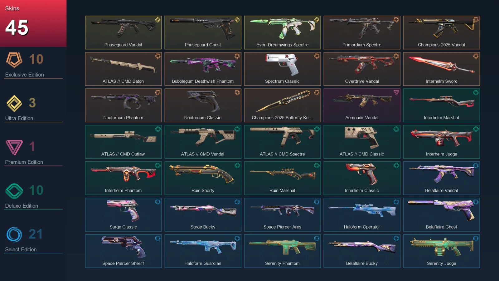 AP | Lv72 | Unranked | 45 Skin | 20 Agent | 42 Buddy