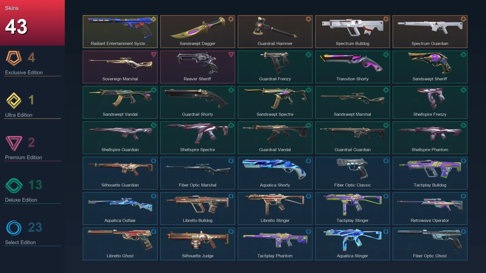 AP | Lv72 | Unranked | 43 Skin | 23 Agent | 36 Buddy