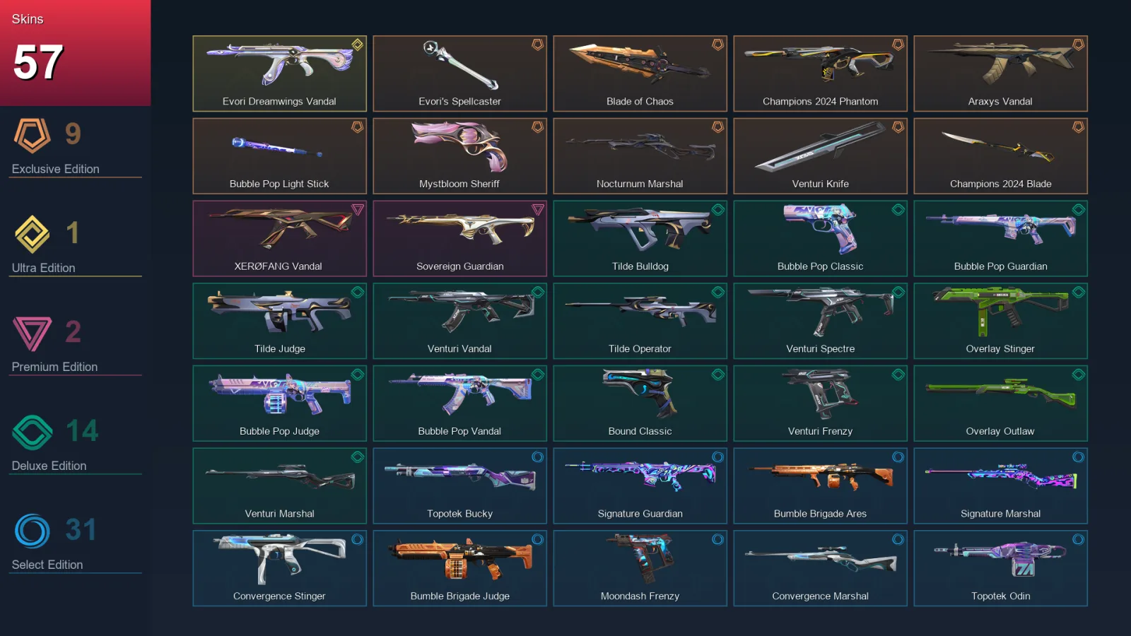 NA | Lv80 | Unranked | 57 Skin | 23 Agent | 63 Buddy