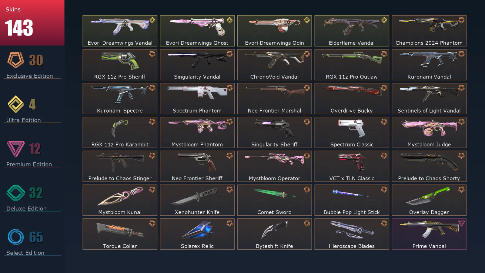 [Valorant] | EU | Level 294 | Diamond 1 | 29 Agents | 143 Skins