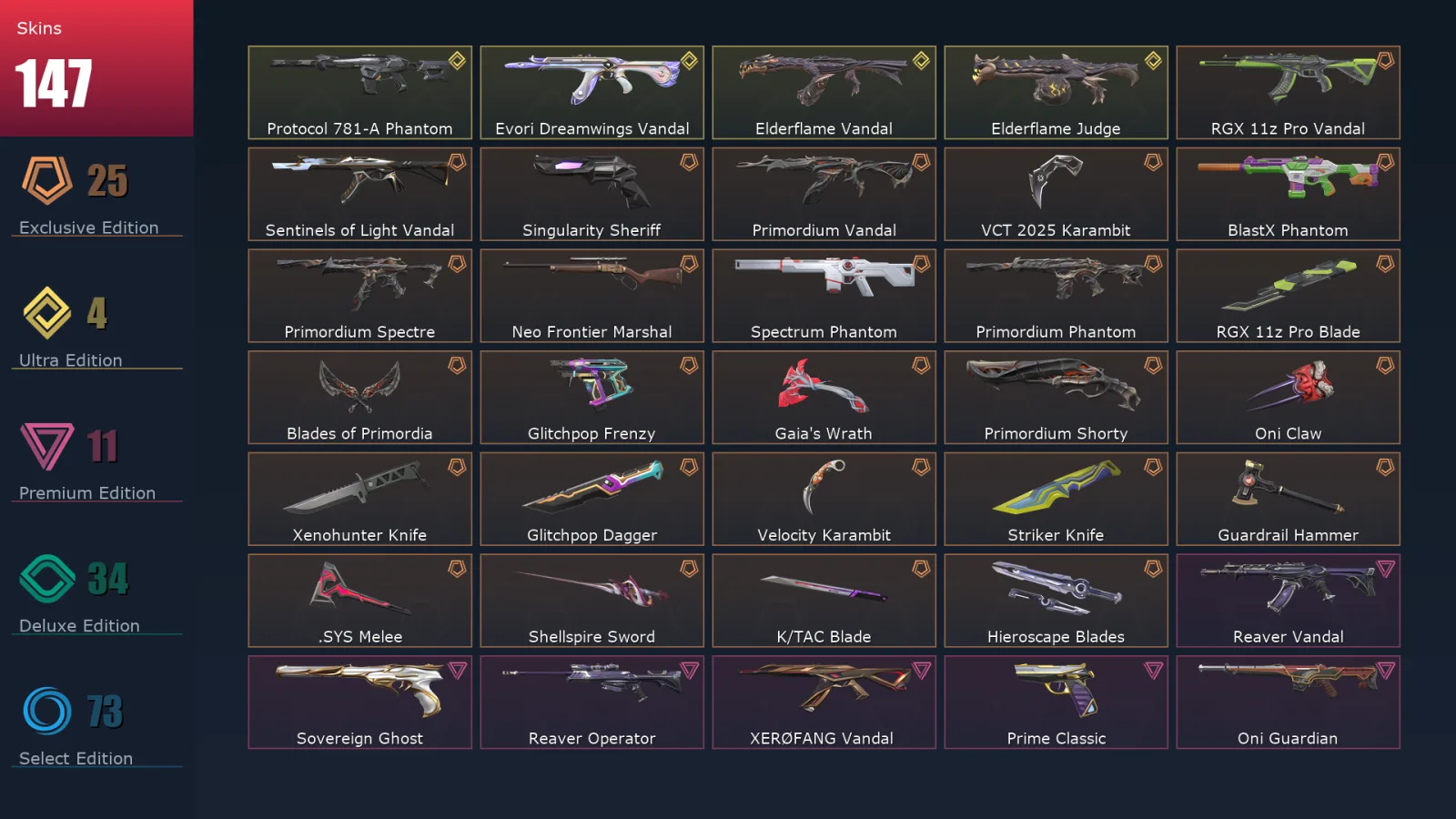 [Valorant] | EU | Level 303 | 29 Agents | 147 Skins