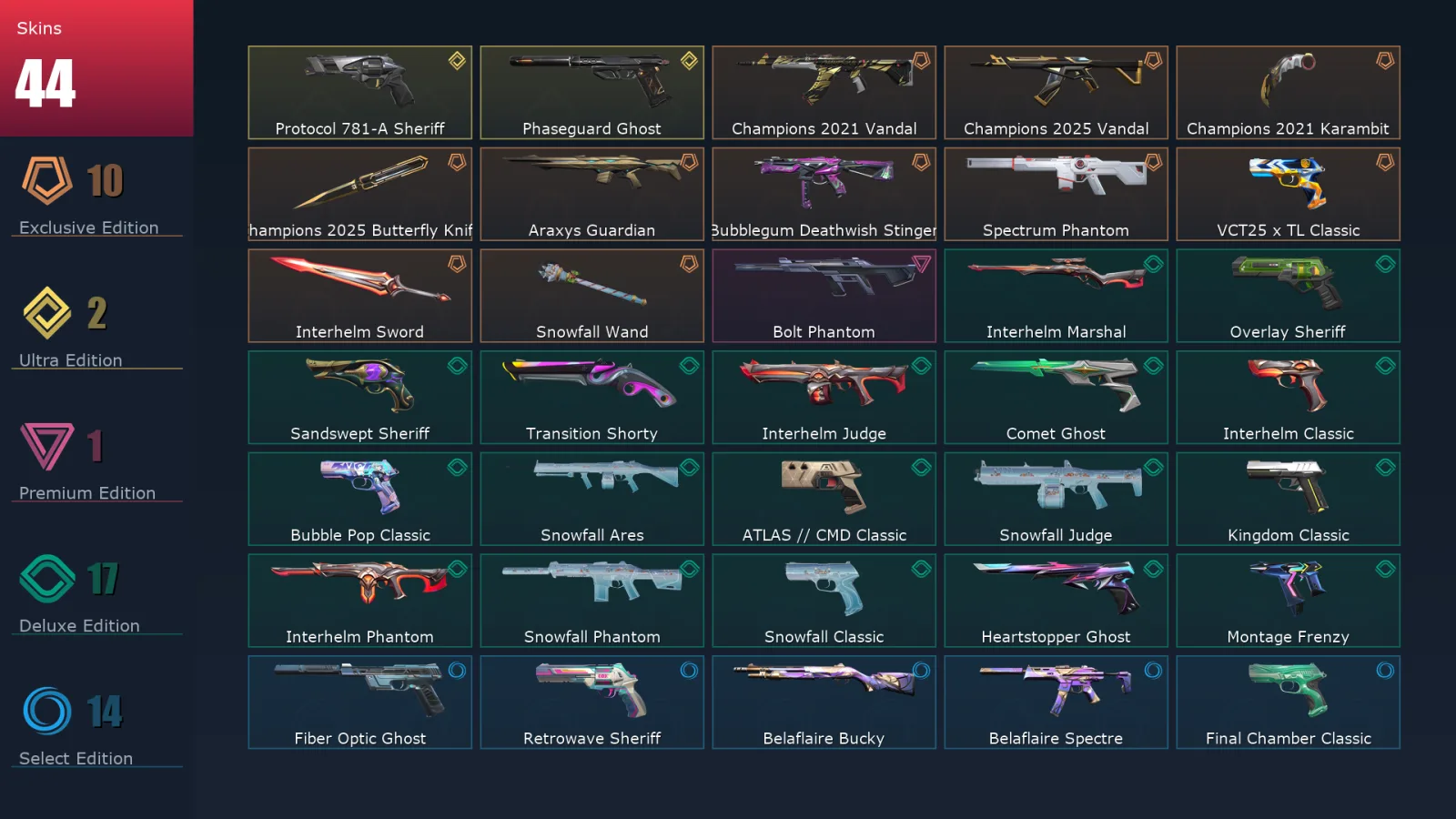 [Valorant] | EU | Level 312 | Silver 3 | 29 Agents | 44 Skins