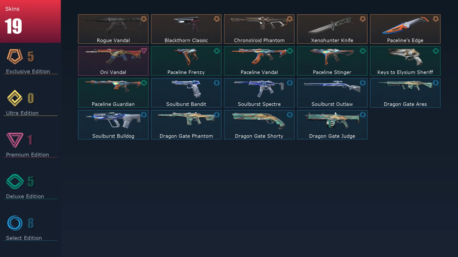 [Valorant] | EU | Level 39 | Gold 2 | 12 Agents | 19 Skins