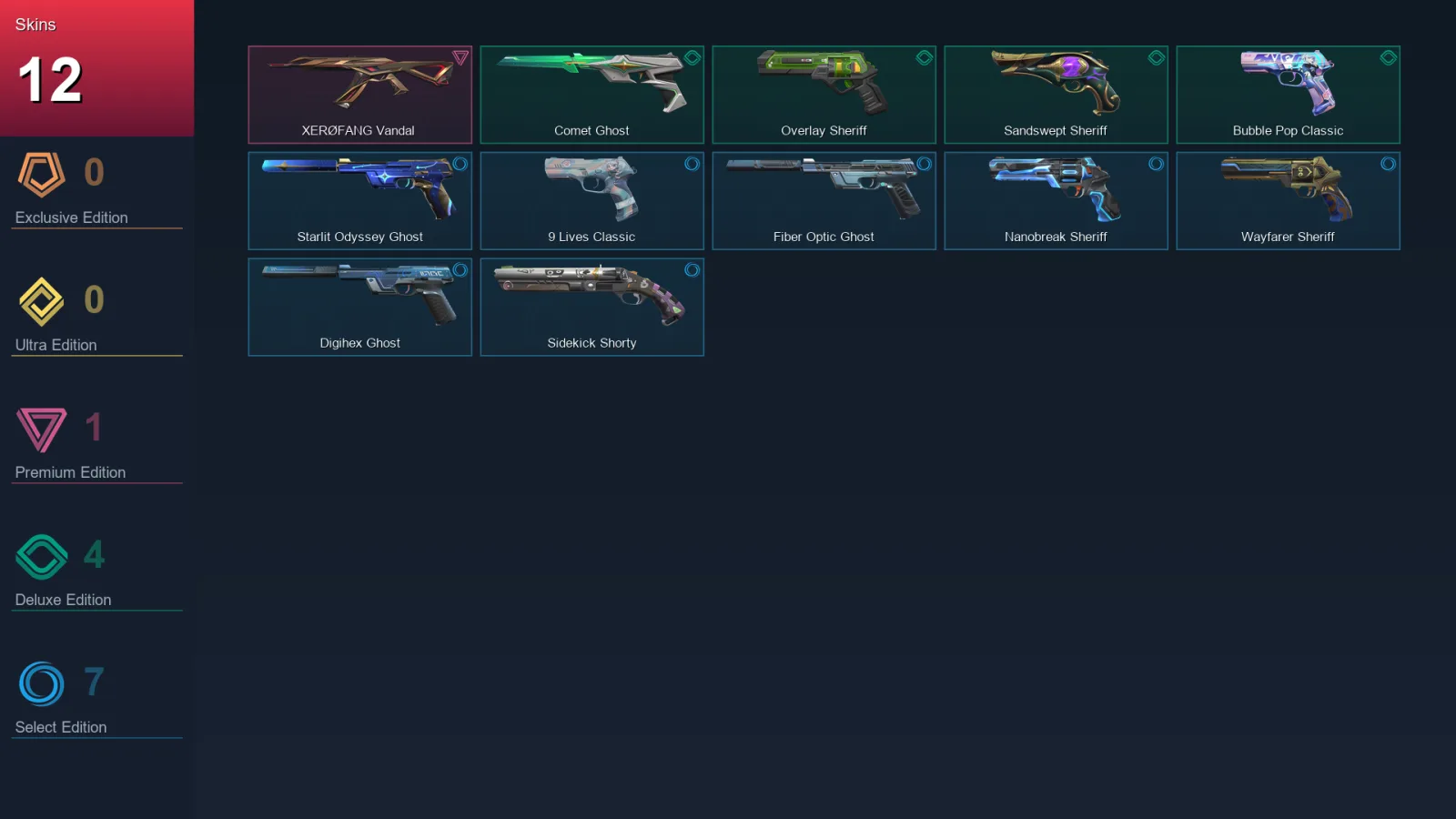 AP | Lv225 | Unranked | 12 Skin | 26 Agent | 72 Buddy &mdash; Valorant account with Classic skin