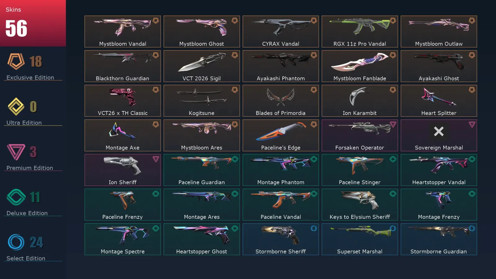 [Valorant] | EU | Level 105 | Diamond 1 | 24 Agents | 56 Skins — Valorant account