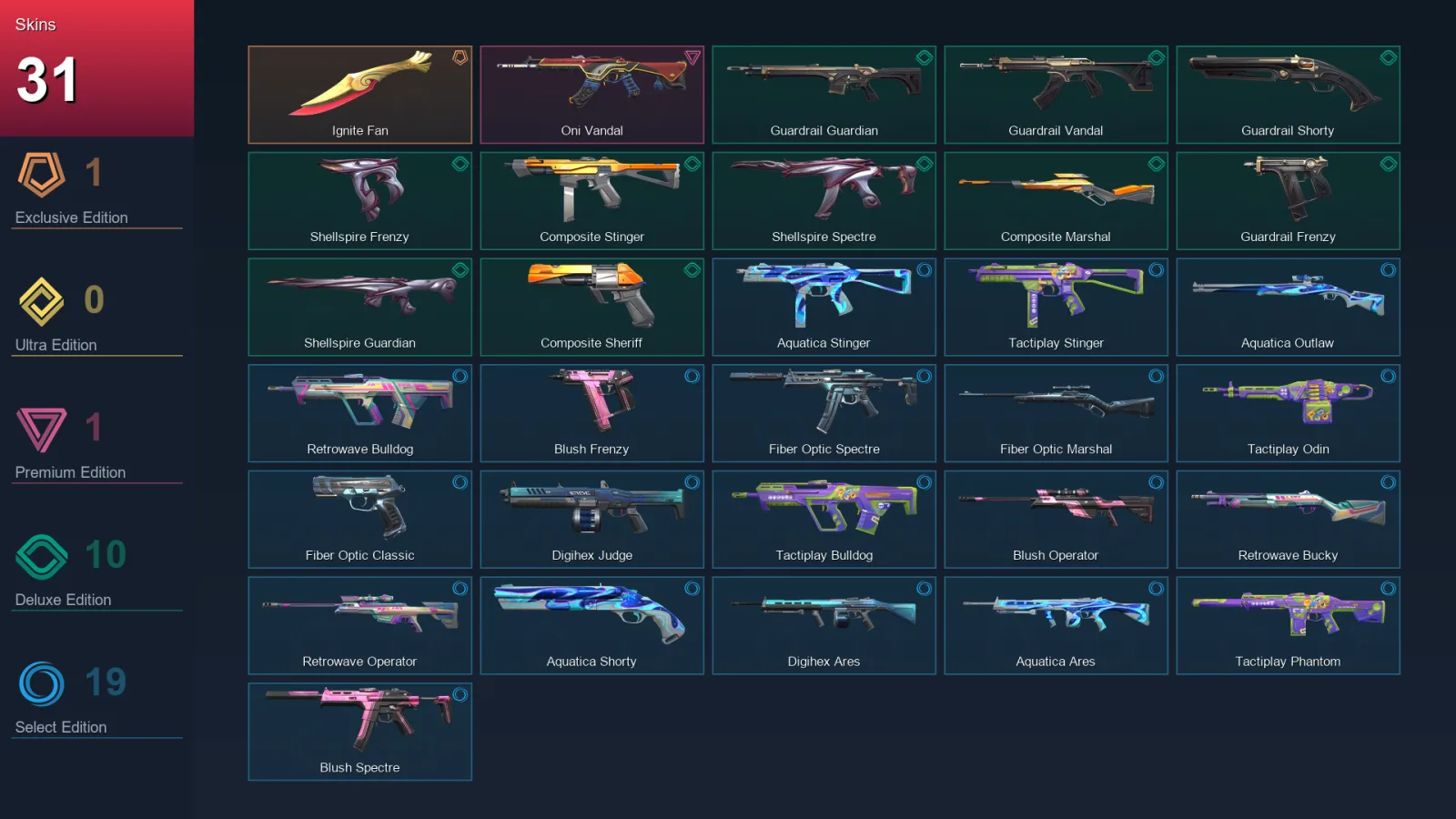NA | Lv60 | Unranked | 31 Skin | 17 Agent | 38 Buddy