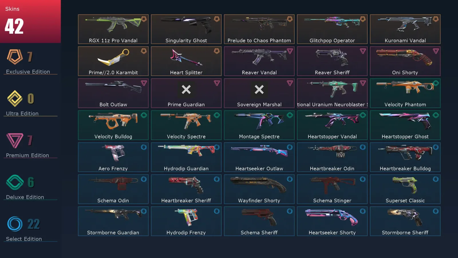 [Valorant] | EU | Level 85 | 25 Agents | 42 Skins